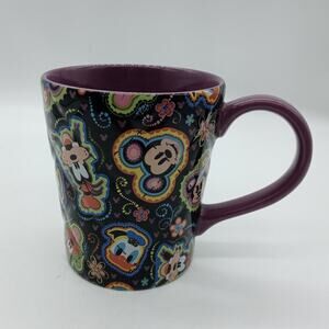 Disney Parks Quilted Coffee Mug Purple Black Mickey Minnie Donald Goofy Pluto